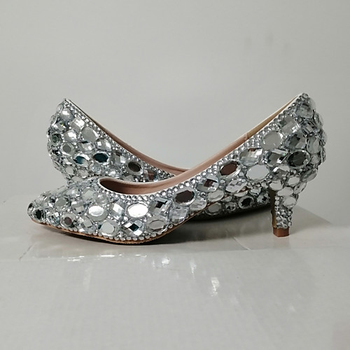 

Women's Wedding Shoes 2020 Fall & Winter Cone Heel Pointed Toe Wedding Party & Evening Rhinestone PU Silver / Rainbow