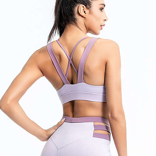 

Women's Sports Bra High Support Cross Back Removable Pad Fashion Purple Green Blue Elastane Yoga Running Fitness Top Sport Activewear Breathable Comfort High Impact Stretchy
