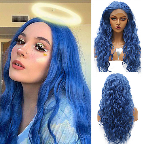 

Synthetic Lace Front Wig Wavy Middle Part Lace Front Wig Long Blue Synthetic Hair 18-26 inch Women's Cosplay Soft Adjustable Blue