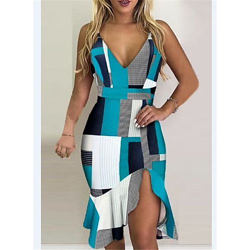 

Women's A-Line Dress Knee Length Dress - Sleeveless Print Summer Casual Mumu 2020 Blue Red S M L XL