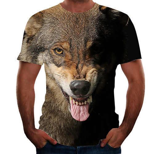 

Men's Graphic Animal Wolf T-shirt Basic Elegant Daily Going out Round Neck Rainbow / Short Sleeve