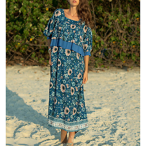 

Women's Maxi Sundress Dress - Half Sleeve Print Summer Casual Loose 2020 Blue M L XL XXL