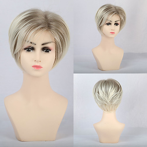 

Synthetic Wig Matte Natural Straight Neat Bang Wig Short Light Blonde Synthetic Hair 12 inch Women's Simple Classic Blonde
