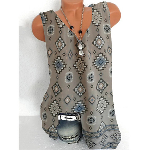

Women's T-shirt Geometric Tops - Print V Neck Loose Daily Red Gray S M L XL 2XL 3XL 4XL
