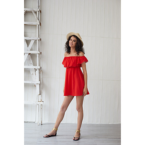 

Women's Sundress Short Mini Dress - Short Sleeves Solid Color Ruched Summer Casual Elegant Holiday Going out 2020 Red S M L XL XXL