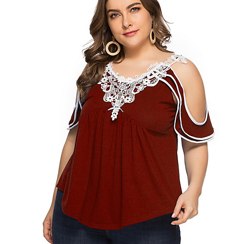 

Women's Plus Size Solid Colored T-shirt Daily Weekend Wine / Black / Blue / Purple