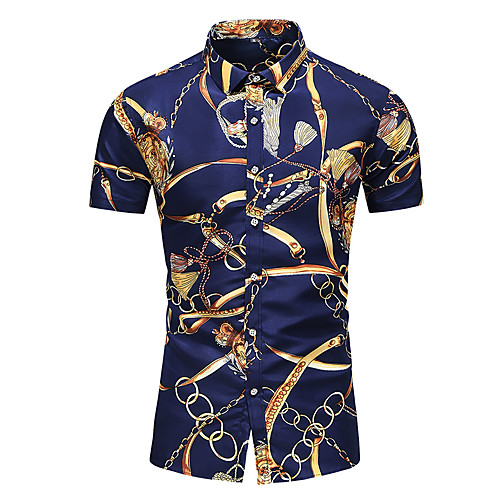 

Men's Shirt Tribal Plus Size Print Short Sleeve Daily Tops Basic Navy Blue