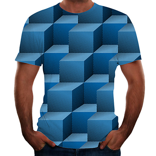 

Men's Geometric Graphic T-shirt Basic Elegant Daily Going out Blue