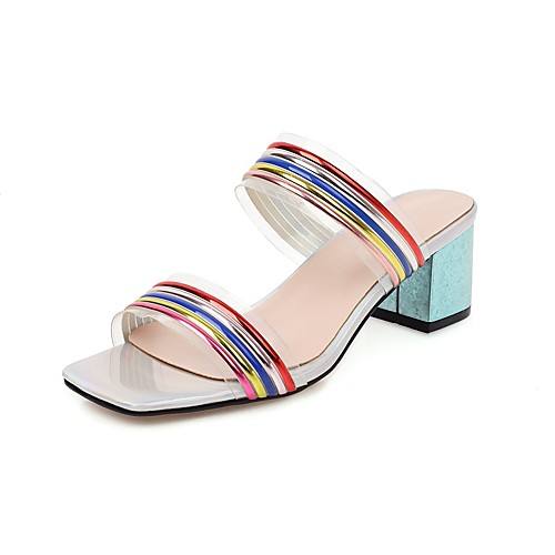 

Women's Sandals 2020 Summer Block Heel Open Toe Boho Minimalism Daily Party & Evening Color Block PU Gold / Blue