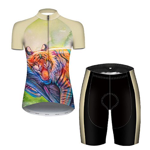 

21Grams Women's Short Sleeve Cycling Jersey with Shorts Polyester Green / Yellow Galaxy Animal Tiger Bike Clothing Suit Breathable Quick Dry Ultraviolet Resistant Reflective Strips Sweat-wicking