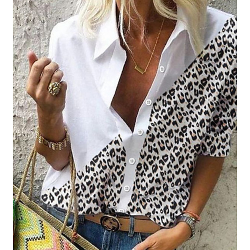 

Women's Leopard Shirt Daily Shirt Collar White / Black / Brown