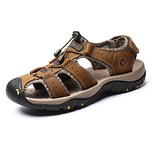 

Men's Fall / Spring & Summer Casual Daily Outdoor Sandals Nappa Leather Breathable Non-slipping Shock Absorbing Light Brown / Dark Brown / Black