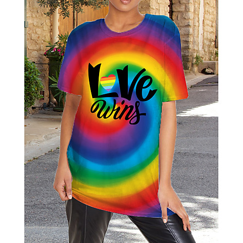 

Women's T-shirt Plus Size Graphic 3D Print Tops - Print Round Neck Loose Basic Daily Spring Summer Rainbow XS S M L XL 2XL 3XL 4XL 5XL 6XL / Going out