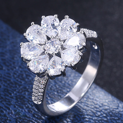 

Women's Ring Belle Ring AAA Cubic Zirconia 1pc White Copper Silver-Plated Irregular Statement Luxury Party Evening Gift Jewelry Geometrical Wearable