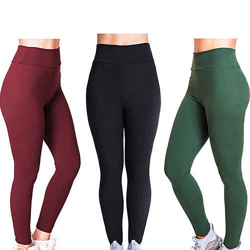 

Women's High Waist Yoga Pants Leggings Tummy Control Butt Lift Moisture Wicking Solid Color Black Burgundy Dark Gray Yoga Fitness Running Winter Sports Activewear High Elasticity Skinny / Quick Dry