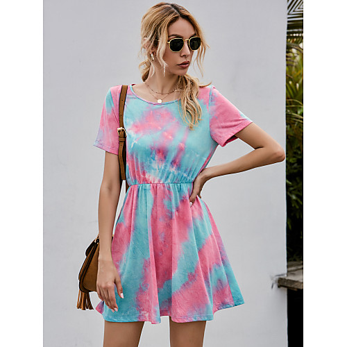 

Women's Sheath Dress Short Mini Dress - Short Sleeves Tie Dye Summer Casual Street chic Holiday Going out 2020 Blushing Pink S M L XL