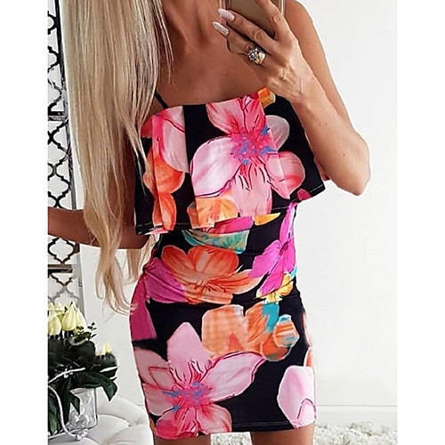 

Women's Sheath Dress - Sleeveless Floral Summer Elegant 2020 Wine Black Blue S M L XL XXL