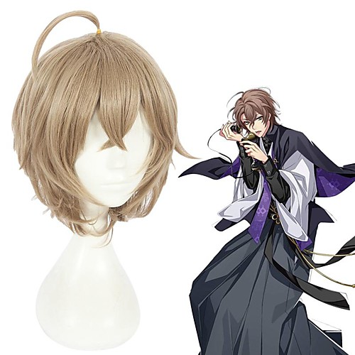 

Cosplay Wig Gentarou Yumeno Hypnosis Mic kinky Straight With Bangs Wig Short Light Brown Synthetic Hair 12 inch Men's Anime Cosplay Cool Light Brown