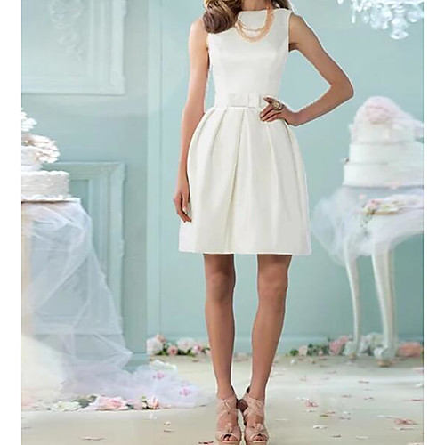 

A-Line Wedding Dresses Jewel Neck Knee Length Cotton Sleeveless Vintage Little White Dress with Bow(s) 2021