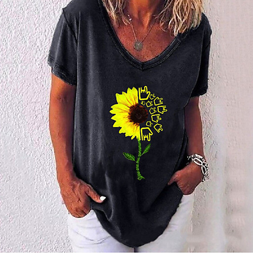 

Women's Floral T-shirt Daily V Neck White / Black / Blue / Purple / Red / Gray