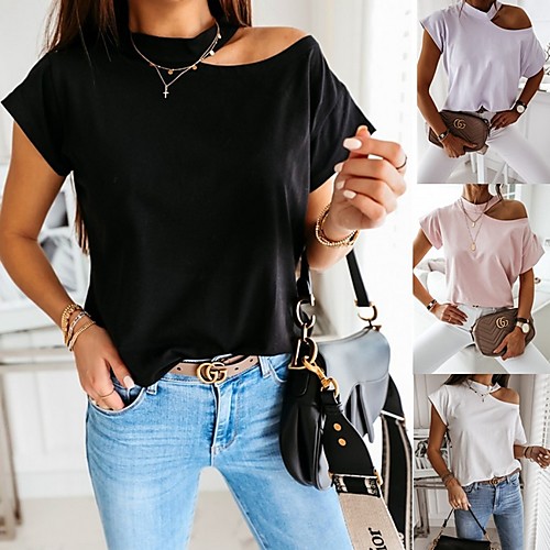 

Women's Solid Colored T-shirt Daily White / Black / Purple / Blushing Pink