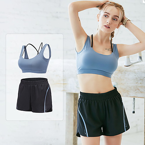 

Women's 2pcs Tracksuit Yoga Suit Solid Color Black Pink Blue Elastane Running Fitness Gym Workout High Waist Shorts Sports Bra Sport Activewear Breathable Tummy Control Butt Lift Moisture Wicking