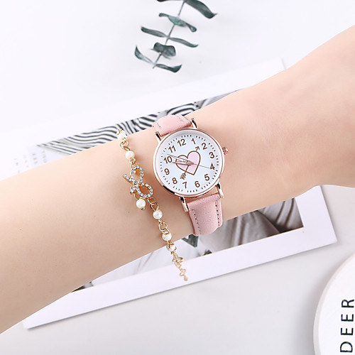 

Women's Quartz Watches Heart shape New Arrival Pink PU Leather Chinese Quartz Blushing Pink Chronograph Cute Creative 2 Piece Analog One Year Battery Life