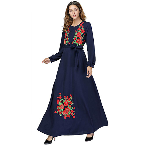 

Adults' Women's A-Line Slip Abaya Vacation Dress Dress Muslim Dress Maxi Dresses For Party Cotton Embroidered Halloween Carnival Masquerade Dress