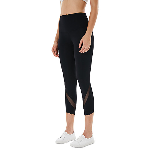 

Women's High Waist Yoga Pants Patchwork Fashion Black Purple Gray Nylon Mesh Running Fitness Gym Workout 3/4 Tights Sport Activewear Breathable Comfort Tummy Control Butt Lift Moisture Wicking High