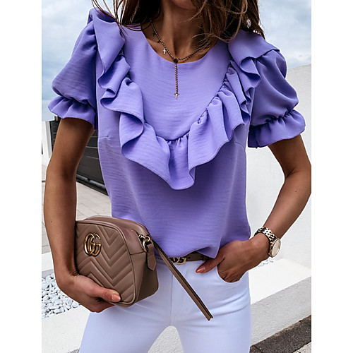 

Women's Solid Colored Shirt Daily White / Black / Purple / Blushing Pink