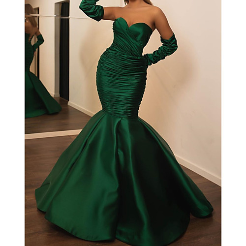 

Mermaid / Trumpet Elegant Engagement Formal Evening Dress Sweetheart Neckline Long Sleeve Floor Length Satin with Ruched 2021