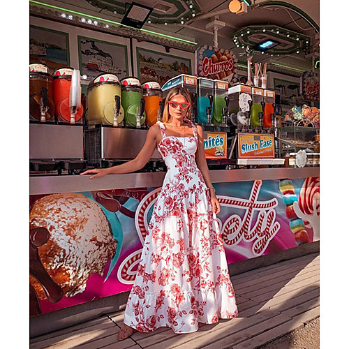 

Women's Maxi Sheath Dress - Sleeveless Floral Strap Slim White S M L XL