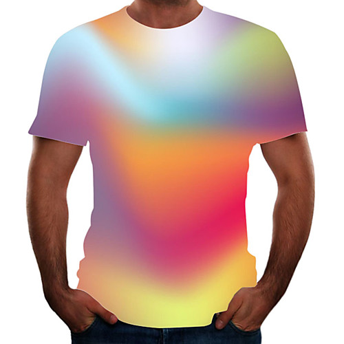 

Men's Plus Size Color Block 3D T-shirt Basic Going out Weekend Round Neck Rainbow / Short Sleeve / Animal