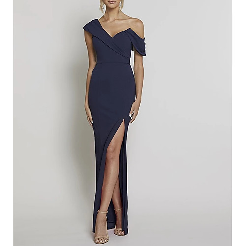 

Sheath / Column One Shoulder Satin Bridesmaid Dress with Split Front