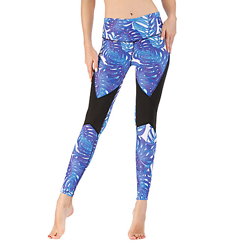 

Women's High Waist Yoga Pants Print Blue Running Fitness Gym Workout Tights Leggings Sport Activewear Quick Dry Butt Lift Tummy Control Stretchy Skinny