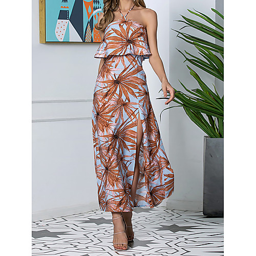 

Women's Halter Neck Maxi Daily Dress Floral Ruffle MM0741