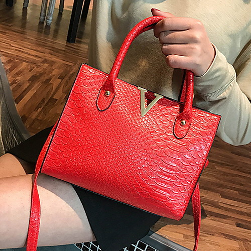 

Women's Zipper PU Top Handle Bag Solid Color Black / Red / Blushing Pink