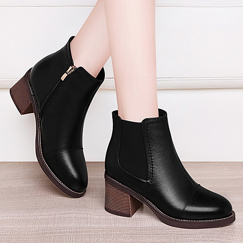 

Women's Boots Fall / Winter Block Heel Pointed Toe Daily Nappa Leather Mid-Calf Boots Black
