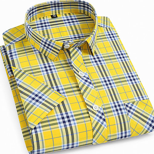 

Men's Shirt Plaid Print Short Sleeve Daily Tops Yellow