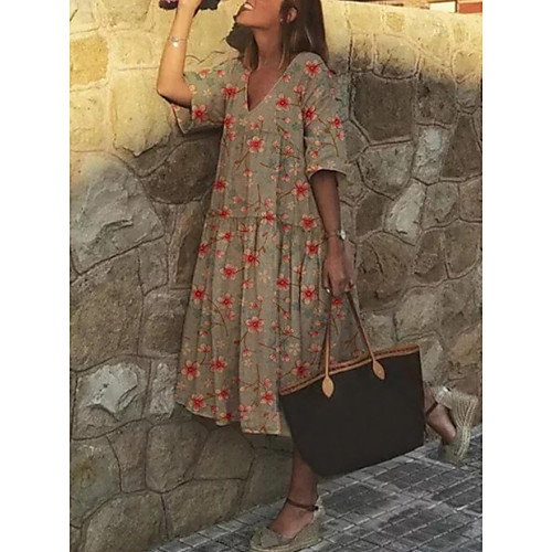 

Women's A-Line Dress Short Mini Dress - Short Sleeves Floral Print Summer V Neck Casual 2020 Purple Khaki Light Green Gray Light Blue S M L XL XXL XXXL XXXXL XXXXXL