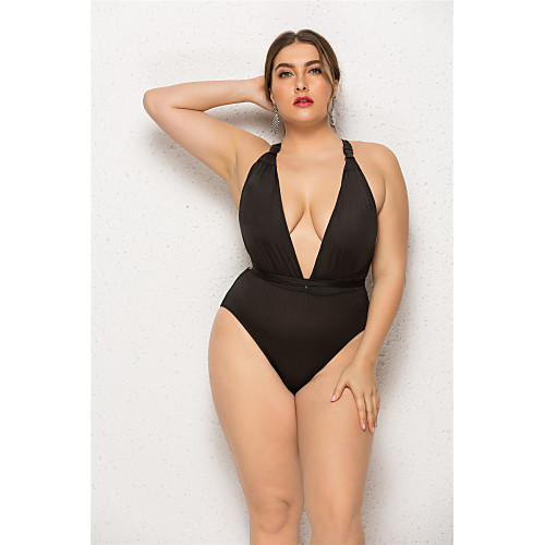 

Women's Basic One-piece Swimwear Swimsuit - Solid Colored Criss Cross XXL XXXL XXXXL Black