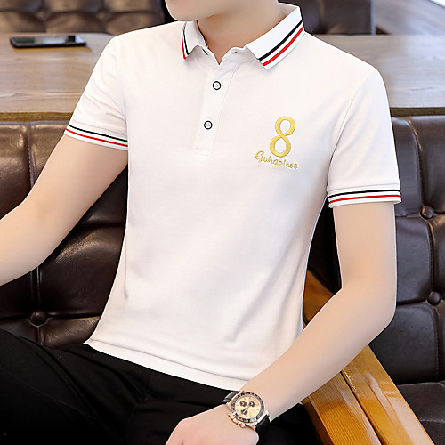 

Men's Graphic Slim Polo Basic Elegant Daily Work Shirt Collar White / Blushing Pink / Khaki / Short Sleeve