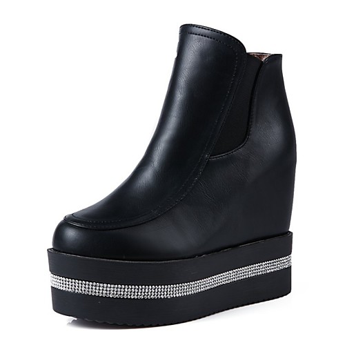 

Women's Boots Fall & Winter Hidden Heel Round Toe Casual Daily Office & Career Rhinestone Solid Colored PU White / Black