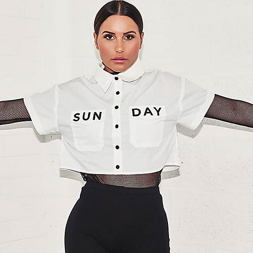 

Women's Letter Shirt Daily Shirt Collar White