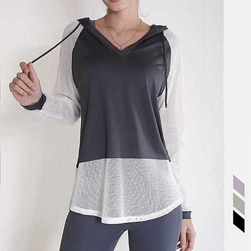 

Women's Yoga Top Patchwork Solid Color Purple Dark Gray Green Running Fitness Gym Workout Hoodie Long Sleeve Sport Activewear Breathable Quick Dry Comfortable Stretchy