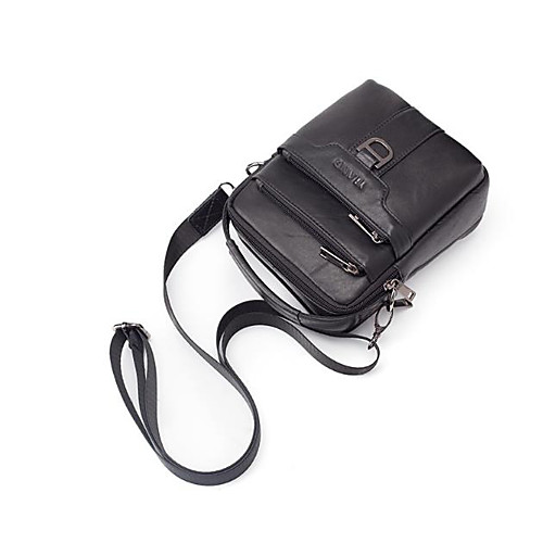 

Men's Zipper Cowhide Crossbody Bag 2020 Solid Color Brown / Black