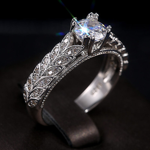 

Women's Ring Belle Ring AAA Cubic Zirconia 1pc White Copper Silver-Plated Irregular Statement Luxury Party Evening Gift Jewelry Geometrical Wearable