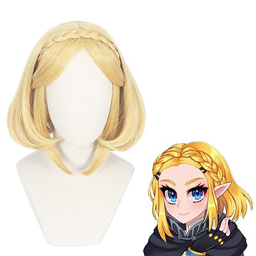 

Cosplay Wig Princess Zelda The Legend of Zelda kinky Straight Middle Part With Bangs Wig Short Blonde Synthetic Hair 14 inch Women's Anime Cosplay Lovely Blonde