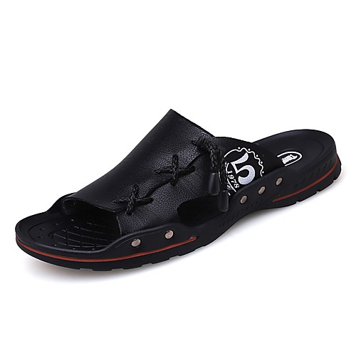 

Men's Summer Classic / British Daily Outdoor Slippers & Flip-Flops Walking Shoes Leather Breathable Wear Proof White / Black / Orange