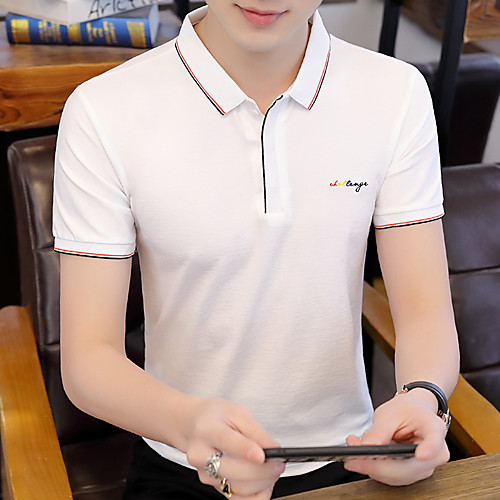 

Men's Solid Colored Slim Polo Basic Elegant Daily Work Shirt Collar White / Black / Purple / Khaki / Green / Short Sleeve